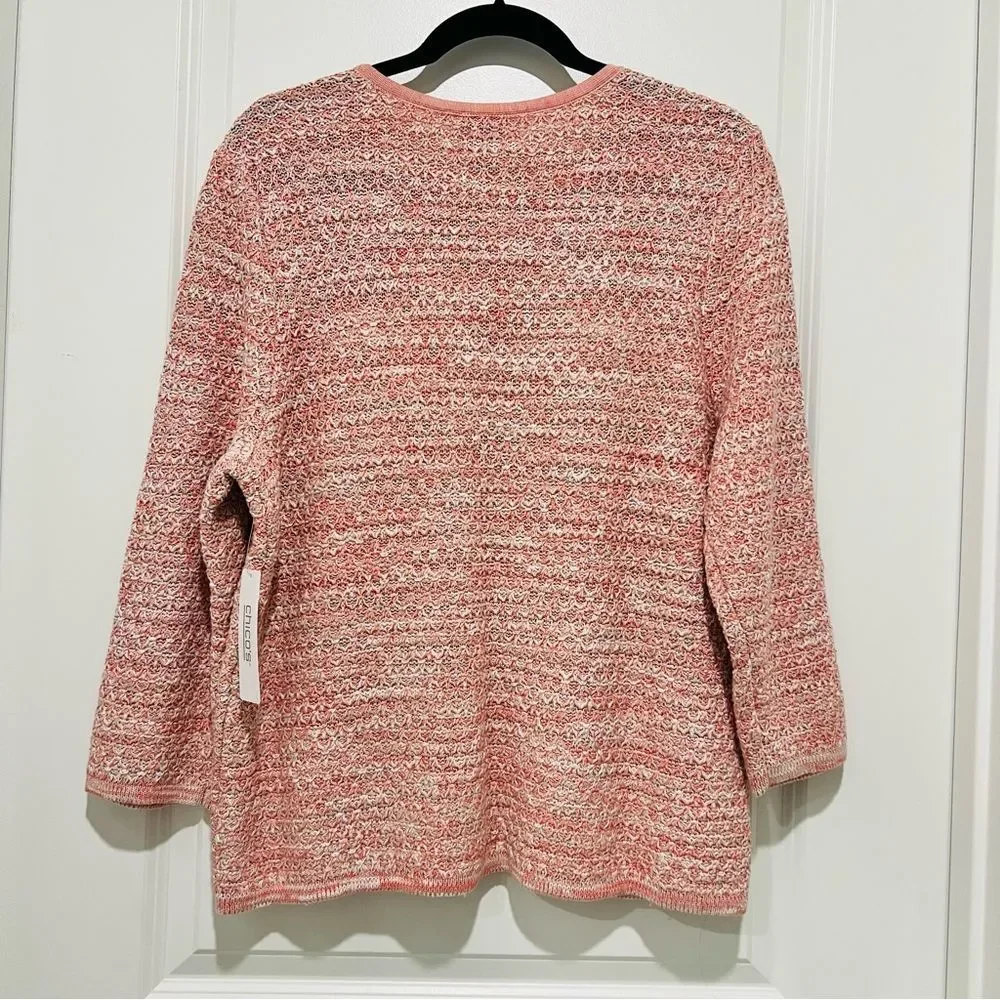 Chico’s Women’s Fringe Trim Pocket Cardigan in Pretty Pink Sz 2 (US L/12-14) NWT - Picture 12 of 14